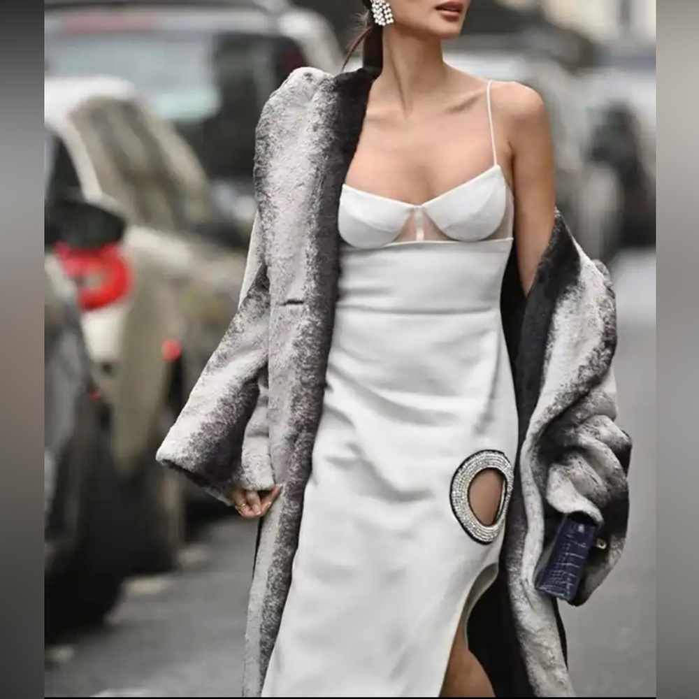24/hr sale💗Josephine Blanc luxury runway couture bodycon white dress rhinestone - Picture 4 of 9